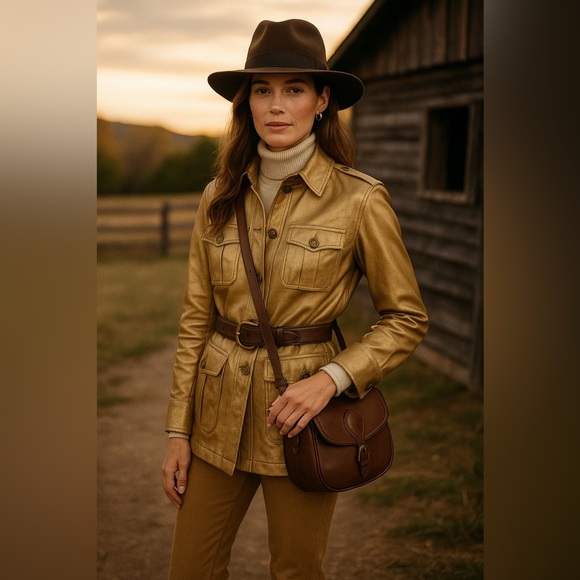 Ralph Lauren Purple Label Metallic Gold Leather Safari Jacket | Goatskin Italy - Picture 11 of 11